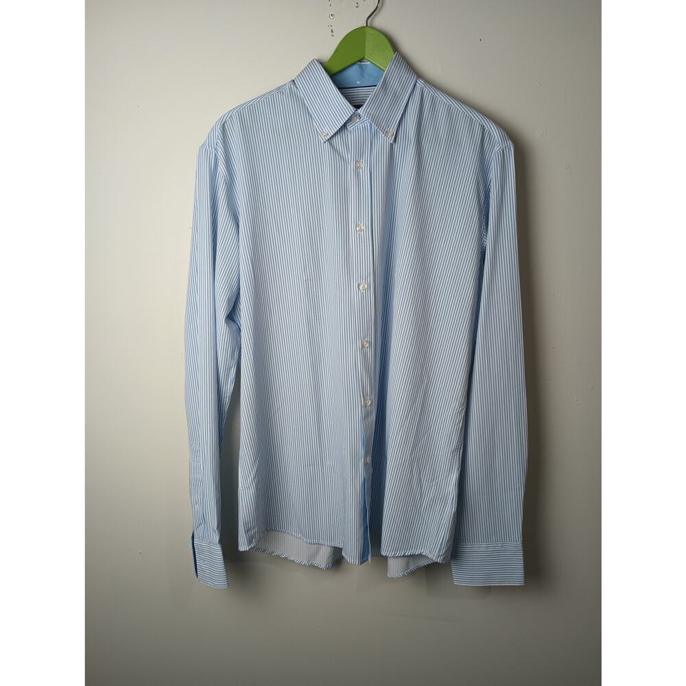 George Austin Men's Blue White Dress Shirt Button Up Fit Long sleeve Spring M